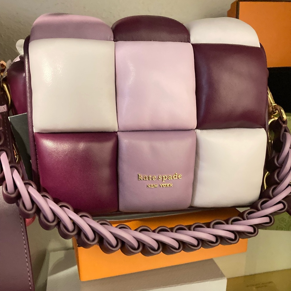 NWT $528 retail kate spade Quilted Patchwork Crossbody Bag in Plum & Lilac Boxxy - Picture 3 of 12